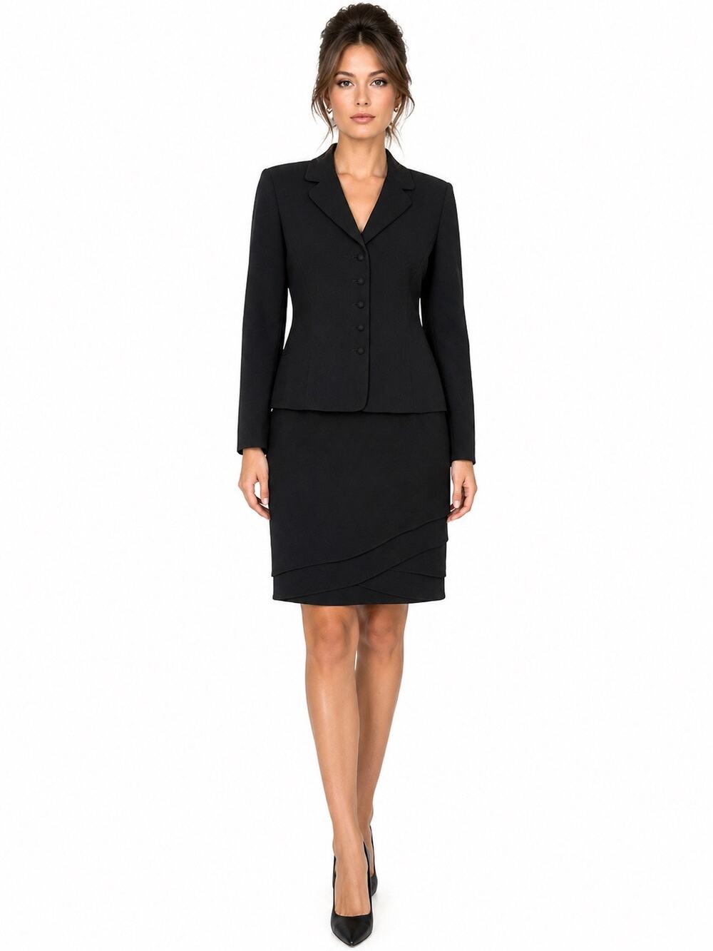 Tahari Arthur S. Levine Black 2 Piece Skirt Suit Tailored Blazer Career Size 8